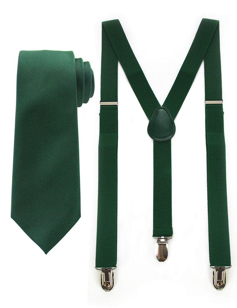 JEMYGINS Emerald Green Suspender and Silk Skinny Tie Sets for Men Slim Necktie(8) - Image 3